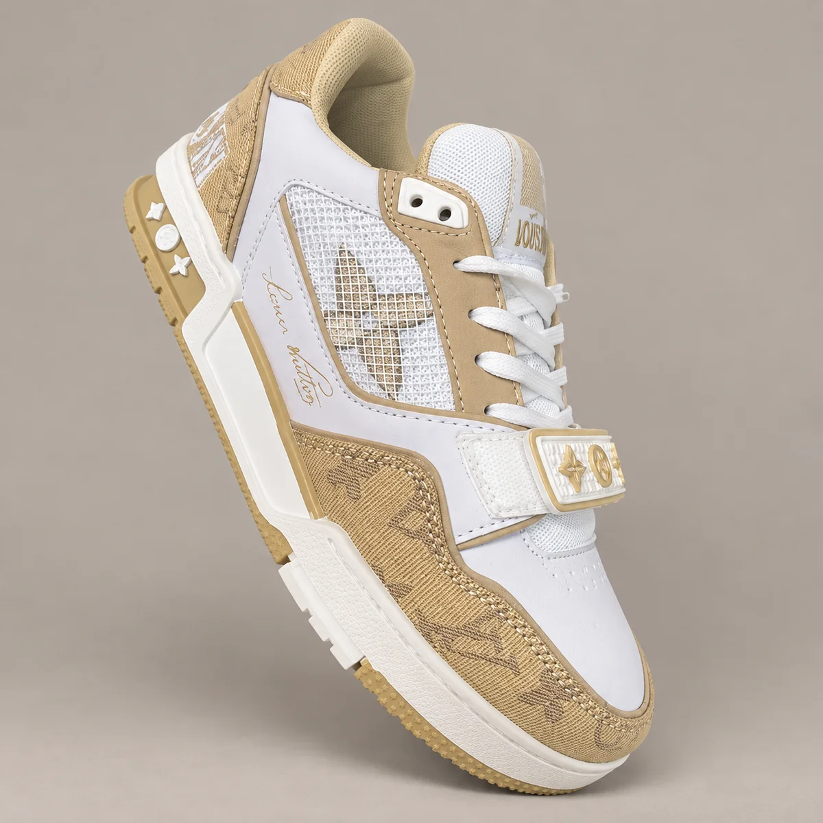 Louis Vuitton LV Trainer Sneaker – Hook-and-Loop Strap — warm stone-gray studio cover