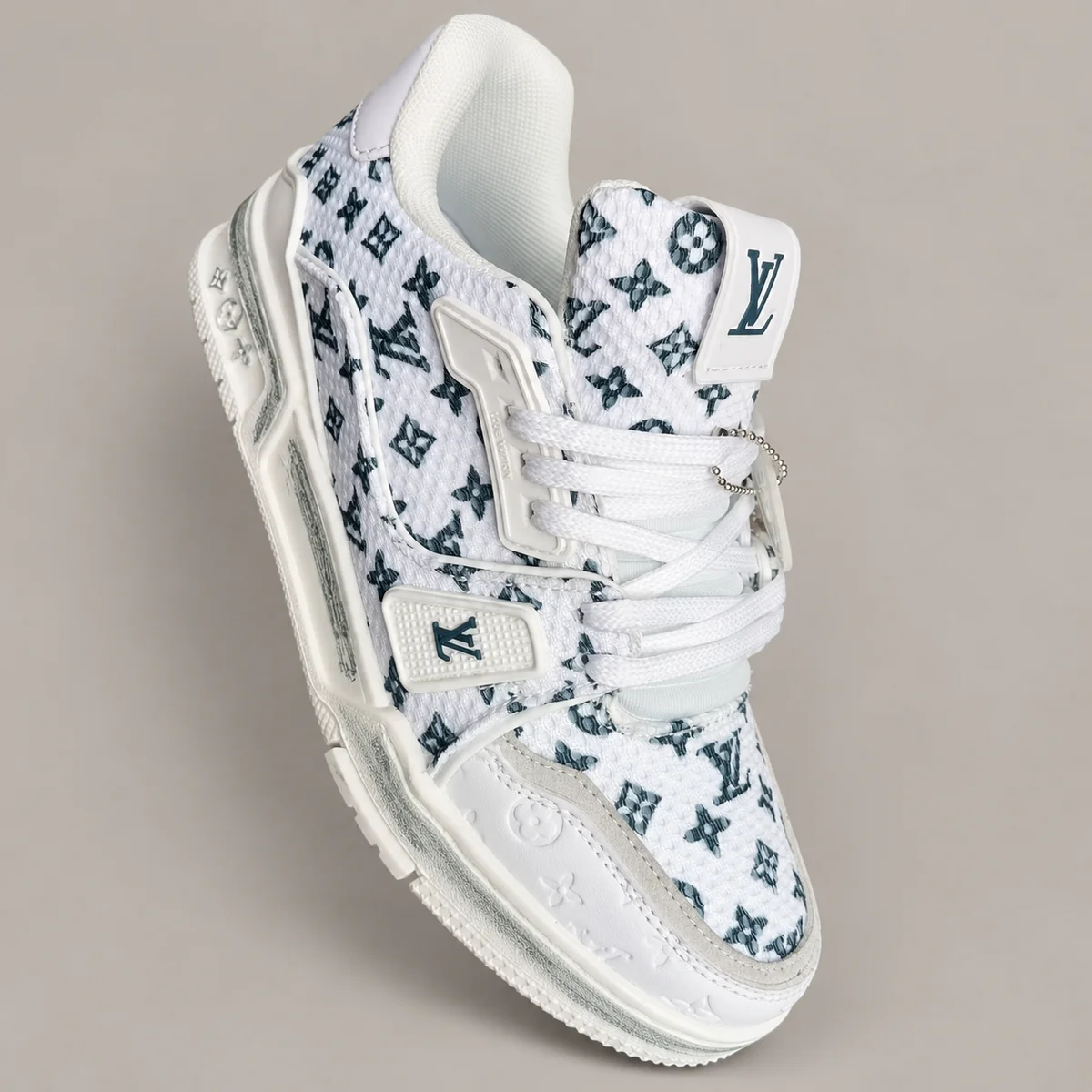 Louis Vuitton LV Trainer Sneaker – Monogram Print — warm stone-gray studio cover