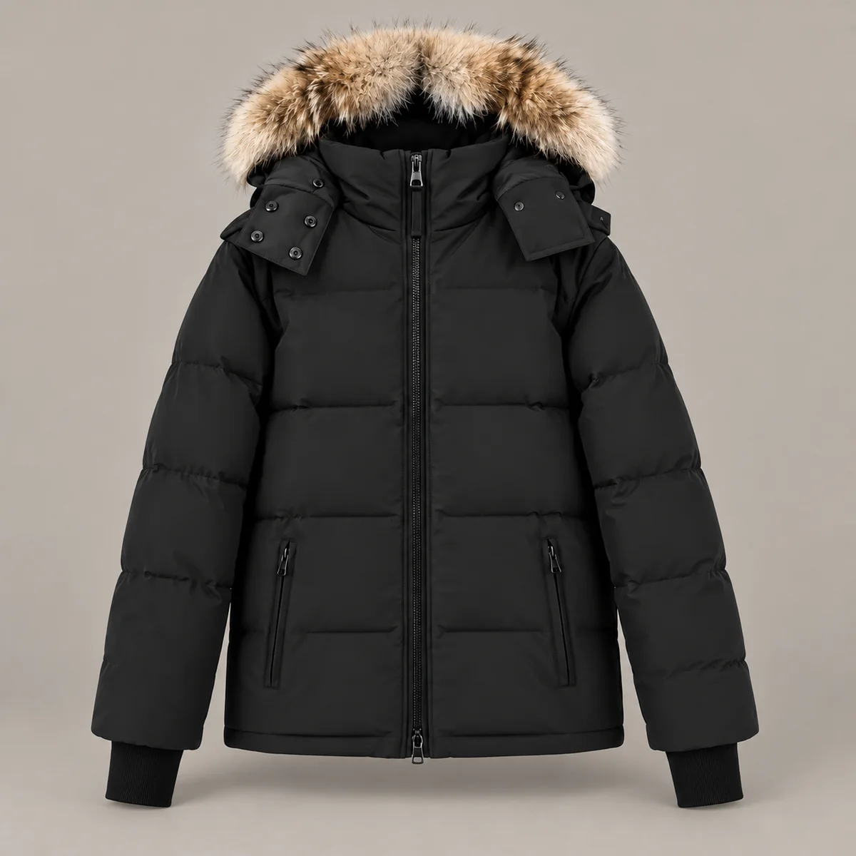 Canada Goose Fur-Trimmed Quilted Parka — warm stone-gray studio cover